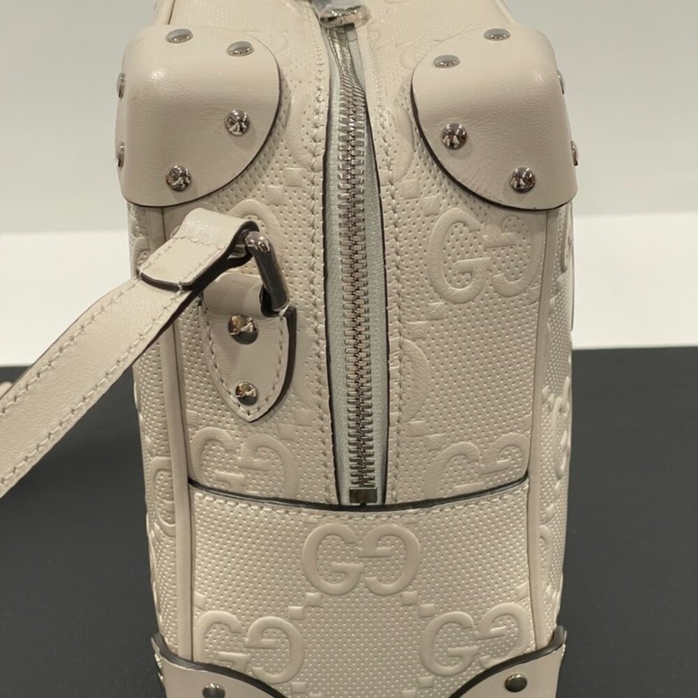 Gucci Calfskin GG Tennis Embossed Square Messenger Bag Mystic White (JB1362) - Picture 5 of 9